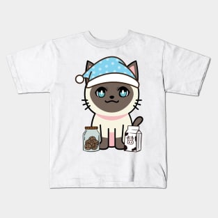 Cute siamese cat is having a midnight snack Kids T-Shirt